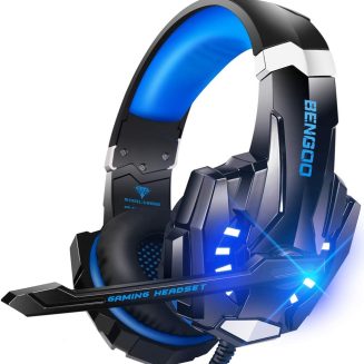 BENGOO G9000 Stereo Gaming Headset for PS4 PC Xbox One PS5 Controller, Noise Cancelling Over Ear Headphones with Mic, LED Light, 7.1 Surround Sound, Soft Memory Earmuffs for Nintendo Xbox Series X|S