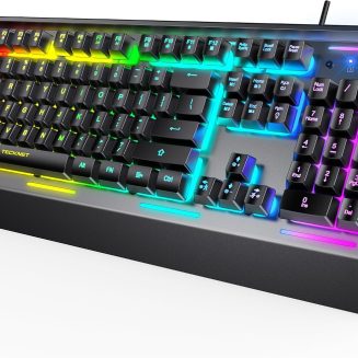 TECKNET Wired Gaming Keyboard, RGB Backlit Keyboard with Metal Panel Design