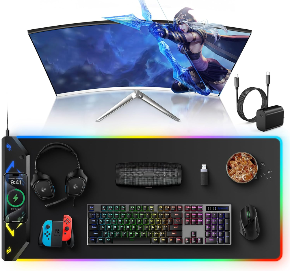 Screenshot_340 Wireless Charging RGB Gaming Mouse Pad – Extra Large Desk Mat | 35.4" × 15.8" | Black - Image 1
