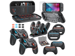 Switch 2 Pro Controller Accessories Bundle for Nintendo Switch 2 (2025), MENEEA 21-in-1 Kits: Wireless Controllers,Carrying Case,Controller Charger Dock,Grips for Joy Con,Steering Wheels for Mario Kart,Protective Cover for Switch 2 (2* Black Controllers) for Sega Master System Games