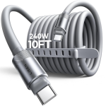 LISEN 10FT USB C Cable Fast Charging, Chubby 240W Cable USB C to USB C Fast Charging Soft Silicone USBC to USBC Parallel Cable for iPhone 17 Pro Max 16 15 Air Samsung S25 Ultra MacBook Pro Air iPad
