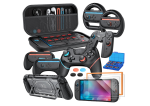 Switch 2 Accessories, Controller Bundle Case for Nintendo Switch 2 (2025), MENEEA 17-IN-1 Kits: Pro Controller, Carrying Case, Grips for Joy Con,Steering Wheels for Mario Kart,Protective Cover for Controller Console for Switch 2 (1* Black Controller)