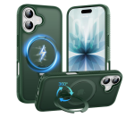 Magnetic Case for iPhone 17, 360° Rotating Ring Stand [Military-Grade Drop Protection] Non-Slip Anti-Fingerprint Phone case with Enhanced Grip, for Hands-Free Video, Work, Travel - Green