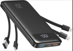 charmast 20000mAh Portable Charger with Built in Cables, 22.5W Travel Power Bank Fast Charging, USB C Cell Phone Battery Pack for iPhone 17/16/15/14/13/12 Series, iPad, Samsung, Android, Tablet