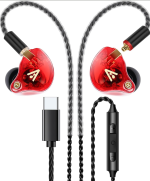 Vibes 202MC USB-C Wired Earbuds - USBC HiFi in Ear Headphones for iPhone 17/16/15 - Noise Isolating Ear Buds w/ Mic - Clear Sound, Deep Bass & Comfort-Fit Earphones - Silver Plated Cord, Carrying Cas
