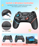 Switch 2 Accessories, Controller Bundle Case for Nintendo Switch 2 (2025), MENEEA 17-IN-1 Kits: Pro Controller, Carrying Case, Grips for Joy Con,Steering Wheels for Mario Kart,Protective Cover for Controller Console for Switch 2 (1* Black Controller) - Image 3