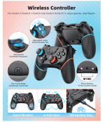 Switch 2 Pro Controller Accessories Bundle for Nintendo Switch 2 (2025), MENEEA 21-in-1 Kits: Wireless Controllers,Carrying Case,Controller Charger Dock,Grips for Joy Con,Steering Wheels for Mario Kart,Protective Cover for Switch 2 (2* Black Controllers) for Sega Master System Games - Image 2
