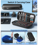 32-in-1 Accessories Bundle for Nintendo Switch 2,Family Games Kit: Carrying Case,Charging Dock for Joycon Switch 2 Controller,Tempered film,Steering Wheels,Grips,Protective Cover - Image 3