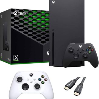 X-Box Series X Gaming Console Bundle - 1TB SSD Black X-Box Console with Two Wireless Controllers -Black and White -and ahaghug Authorized HDMI Cable