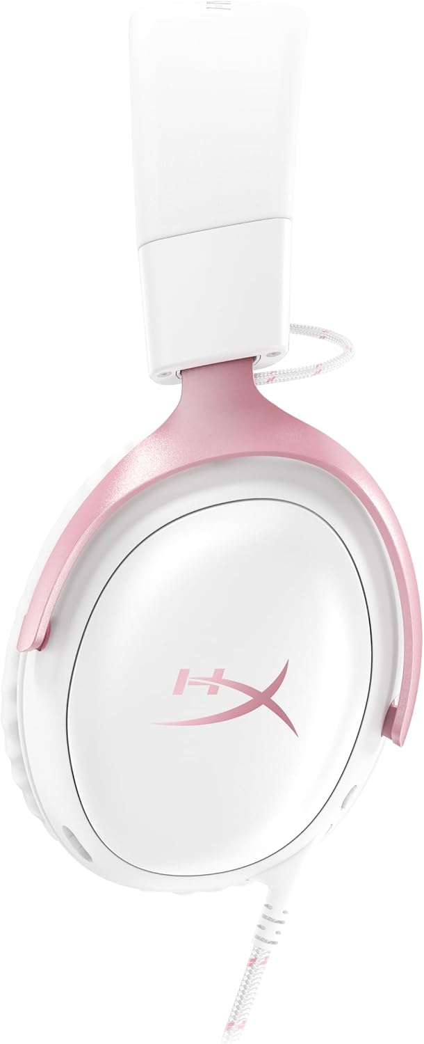 HyperX Cloud III – Wired Gaming Headset, PC, PS5, Xbox Series X|S, Angled 53mm Drivers, Memory Foam, Durable Frame, Ultra-Clear 10mm Mic, USB-C, USB-A, 3.5mm – Pink - Image 3