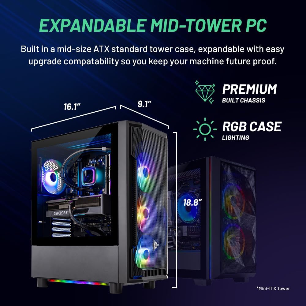 Skytech Gaming Shadow Gaming PC Desktop – Intel Core i7 13700F 2.1 GHz, NVIDIA RTX 4060, 1TB NVME SSD, 16GB DDR4 RAM 3200, 600W Gold PSU, 360mm AIO, 11AC Wi-Fi, Windows 11 Home 64-bit,Black - Image 8