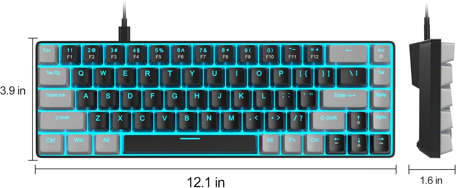 MageGee Portable 60% Mechanical Gaming Keyboard, MK-Box LED Backlit Compact 68 Keys Mini Wired Office Keyboard with Red Switch for Windows Laptop PC Mac - Black/Grey - Image 8