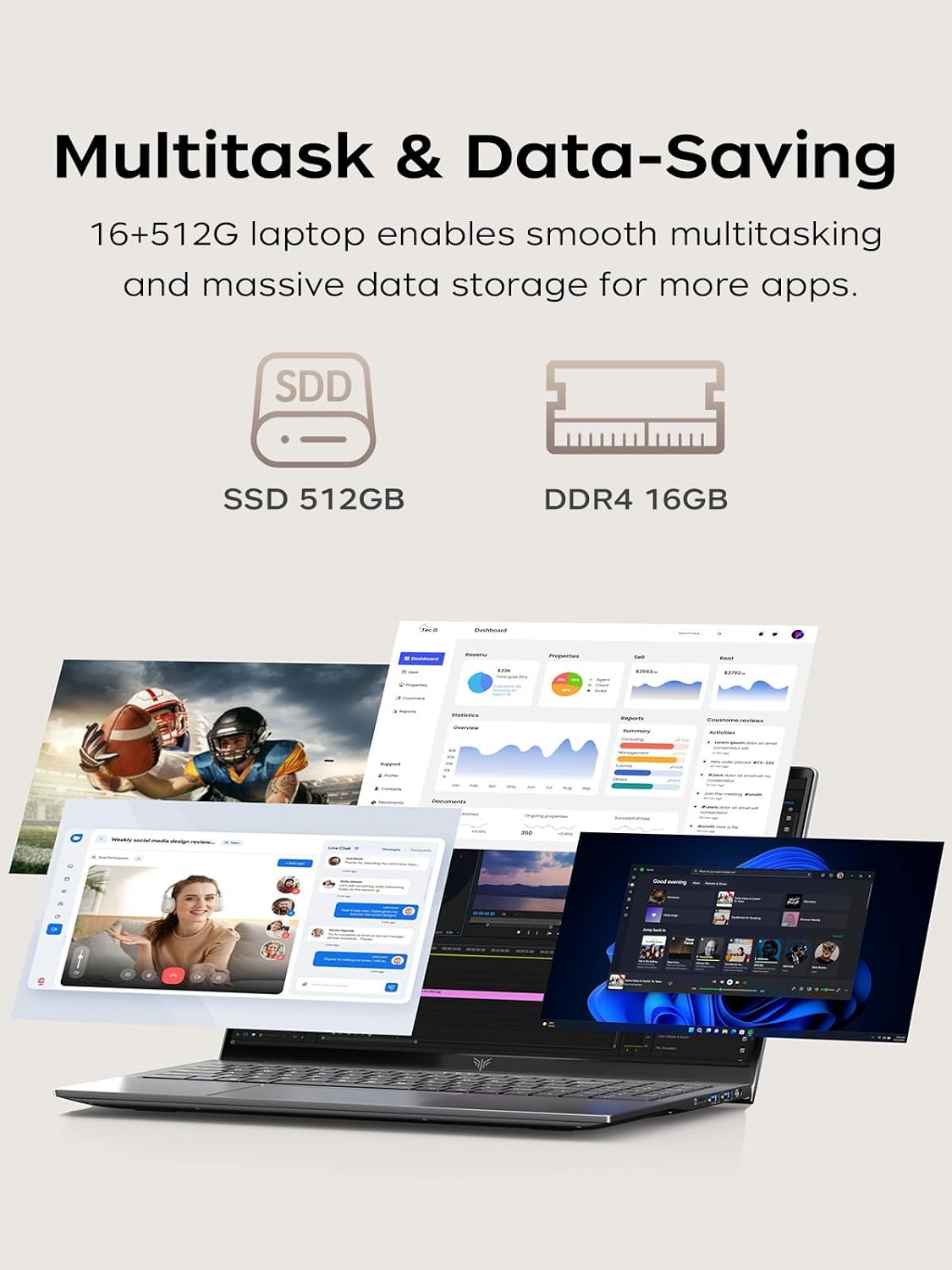 KAIGERR Gaming Laptop, Laptops with AMD Ryzen 7430U(Up to 4.3GHz), 16GB DDR4 512GB SSD Laptop Computer, 15.6inch Windοws 11 Laptop, 1920P FHD Display, WiFi 6, USB3.2, Type_C - Image 5