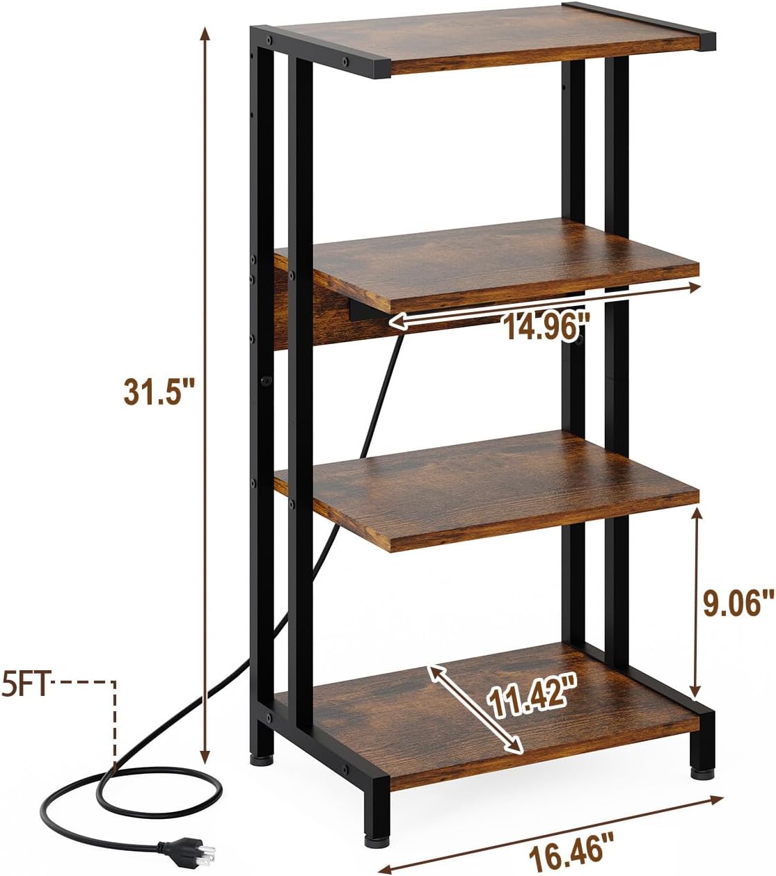 X-cosrack 16.5" Game Console Shelf, Small 4-Tier Video Gaming Consoles Stand with Outlet, Narrow Stereo Cabinet AV Media Stand, Corner Audio Rack for PS5,Xbox,Game Console,TV Box,WiFi Router - Image 3