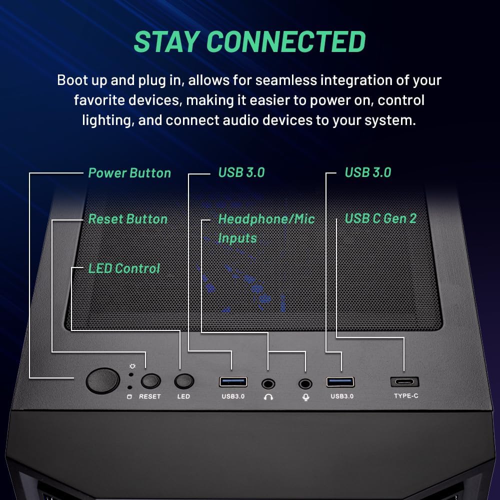 Skytech Gaming Shadow Gaming PC Desktop – Intel Core i7 13700F 2.1 GHz, NVIDIA RTX 4060, 1TB NVME SSD, 16GB DDR4 RAM 3200, 600W Gold PSU, 360mm AIO, 11AC Wi-Fi, Windows 11 Home 64-bit,Black - Image 5