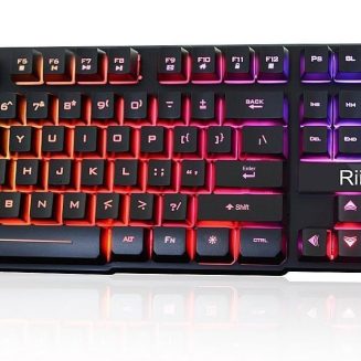 Rii RK100+ Multiple Color Rainbow LED Backlit Large Size USB Wired Mechanical Feeling Multimedia PC Gaming Keyboard,Office Keyboard for Working or Primer Gaming,Office Device(New RK100+)