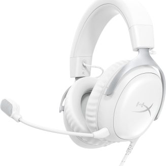 HyperX Cloud III – Wired Gaming Headset, PC, PS5, Xbox Series X|S, Angled 53mm Drivers, Memory Foam, Durable Frame, Ultra-Clear 10mm Mic, USB-C, USB-A, 3.5mm – White