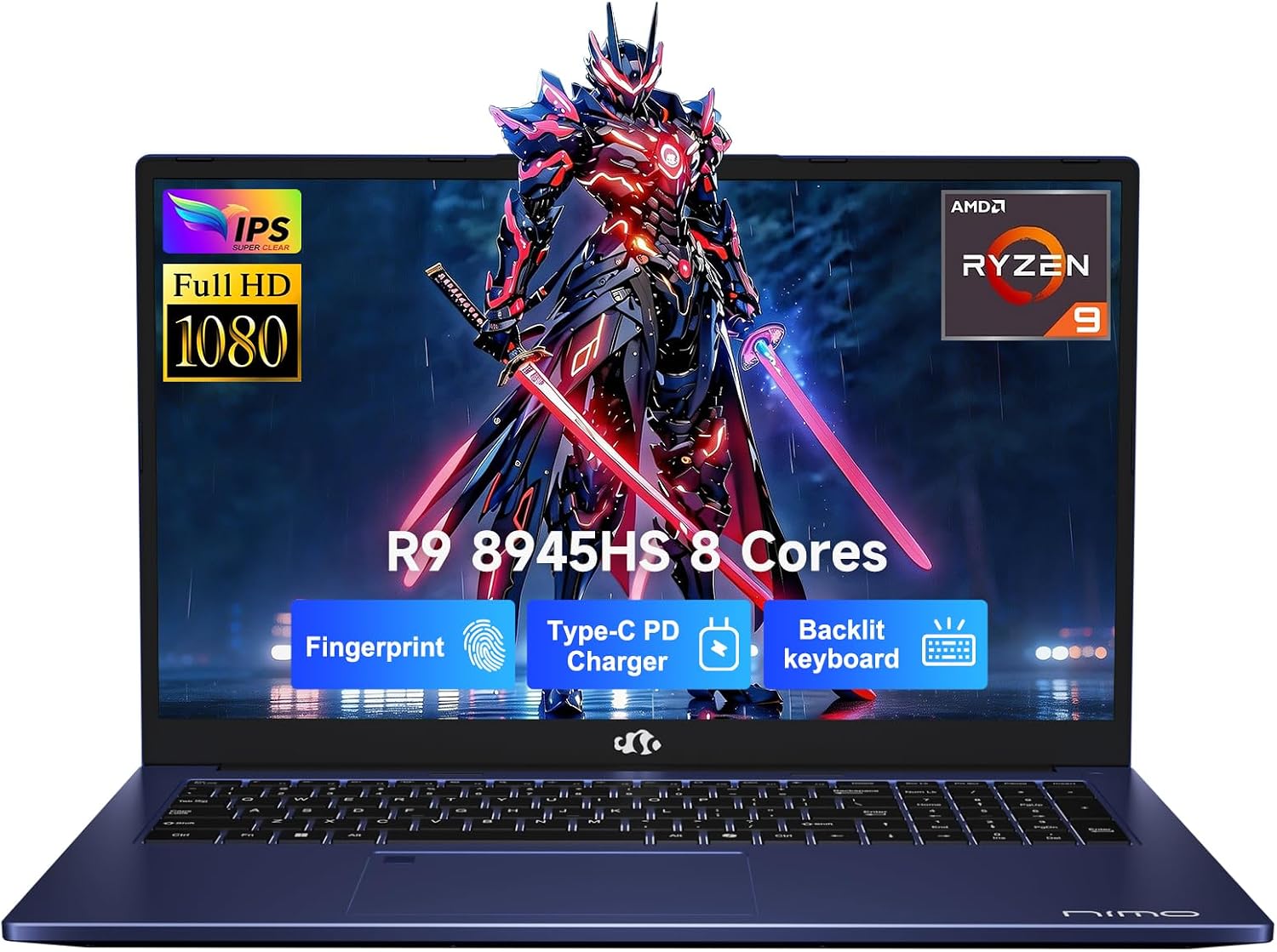 NIMO 17.3″ Gaming Laptop, AMD Ryzen 9 8945HS (8C/16T, Up to 5.2GHz), 64GB DDR5 RAM 2TB SSD, Radeon 780M Graphics, 100W PD Fast Charge, Fingerprint, AI-Powered Business & Gaming PC, Win 11