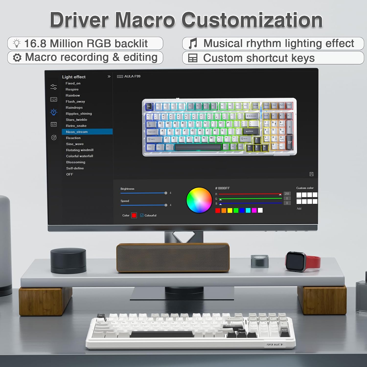 AULA F99 Wireless Mechanical Keyboard,Tri-Mode BT5.0/2.4GHz/USB-C Hot Swappable Custom Keyboard,Pre-lubed Linear Switches,RGB Backlit Computer Gaming Keyboards for PC/Tablet/PS/Xbox - Image 6