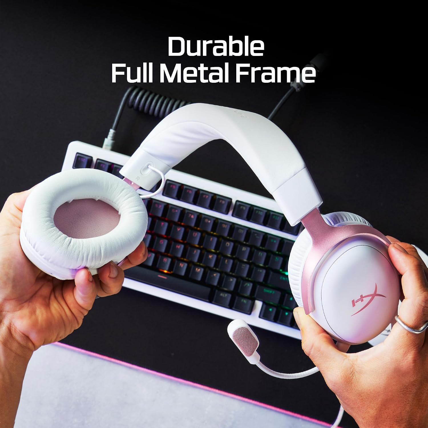 HyperX Cloud III – Wired Gaming Headset, PC, PS5, Xbox Series X|S, Angled 53mm Drivers, Memory Foam, Durable Frame, Ultra-Clear 10mm Mic, USB-C, USB-A, 3.5mm – Pink - Image 8