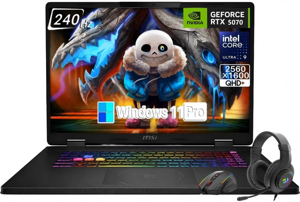 msi Crosshair 18 HX AI 18" Gaming Laptop, Intel Core Ultra 9 275HX (24 Cores, Up to 5.4 GHz), NVIDIA RTX 5070, 18" QHD+ (2560 x 1600) 240Hz, 32GB RAM DDR5, 1TB NVMe SSD, Windows 11 Pro, W/Accessories