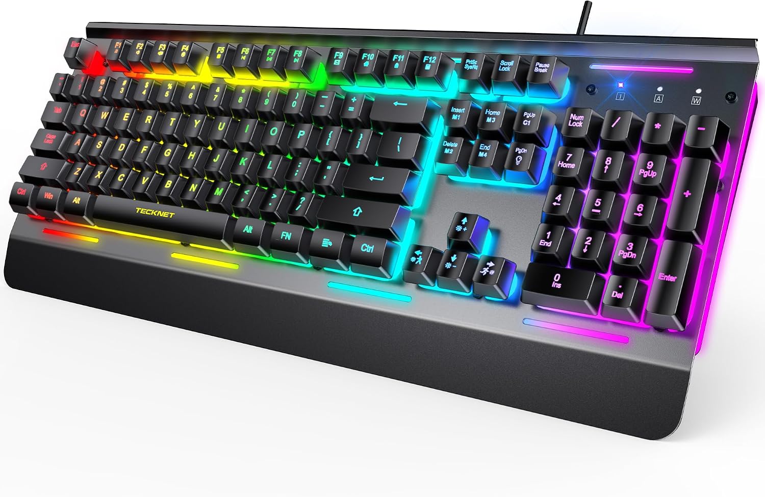 TECKNET Wired Gaming Keyboard, RGB Backlit Keyboard with Metal Panel Design