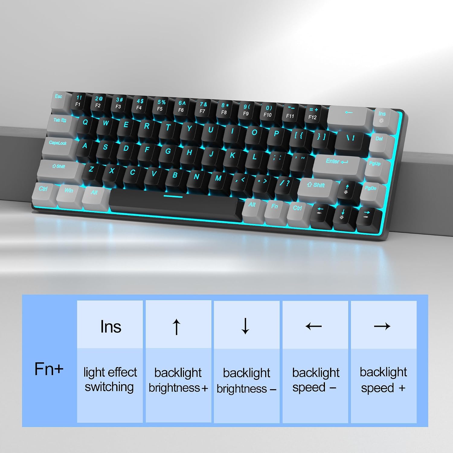 MageGee Portable 60% Mechanical Gaming Keyboard, MK-Box LED Backlit Compact 68 Keys Mini Wired Office Keyboard with Red Switch for Windows Laptop PC Mac - Black/Grey - Image 4