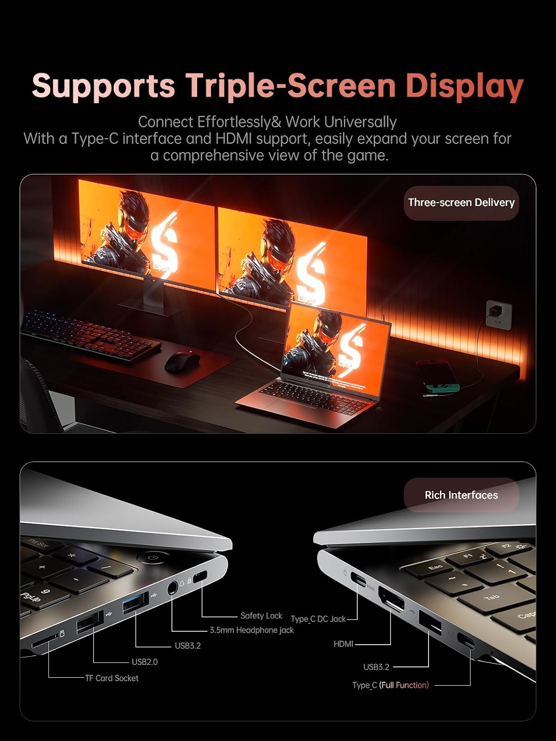 KAIGERR 2026 Gaming Laptop, 24GB DDR5 512GB NVMe SSD Laptop Computer with AMD Ryzen 7 H255(8C/16T, Up to 4.9GHz), 16.0 inch Windows 11 Laptop, Radeon RX Vega 8 Graphics,WiFi 6, Backlit KB - Image 5