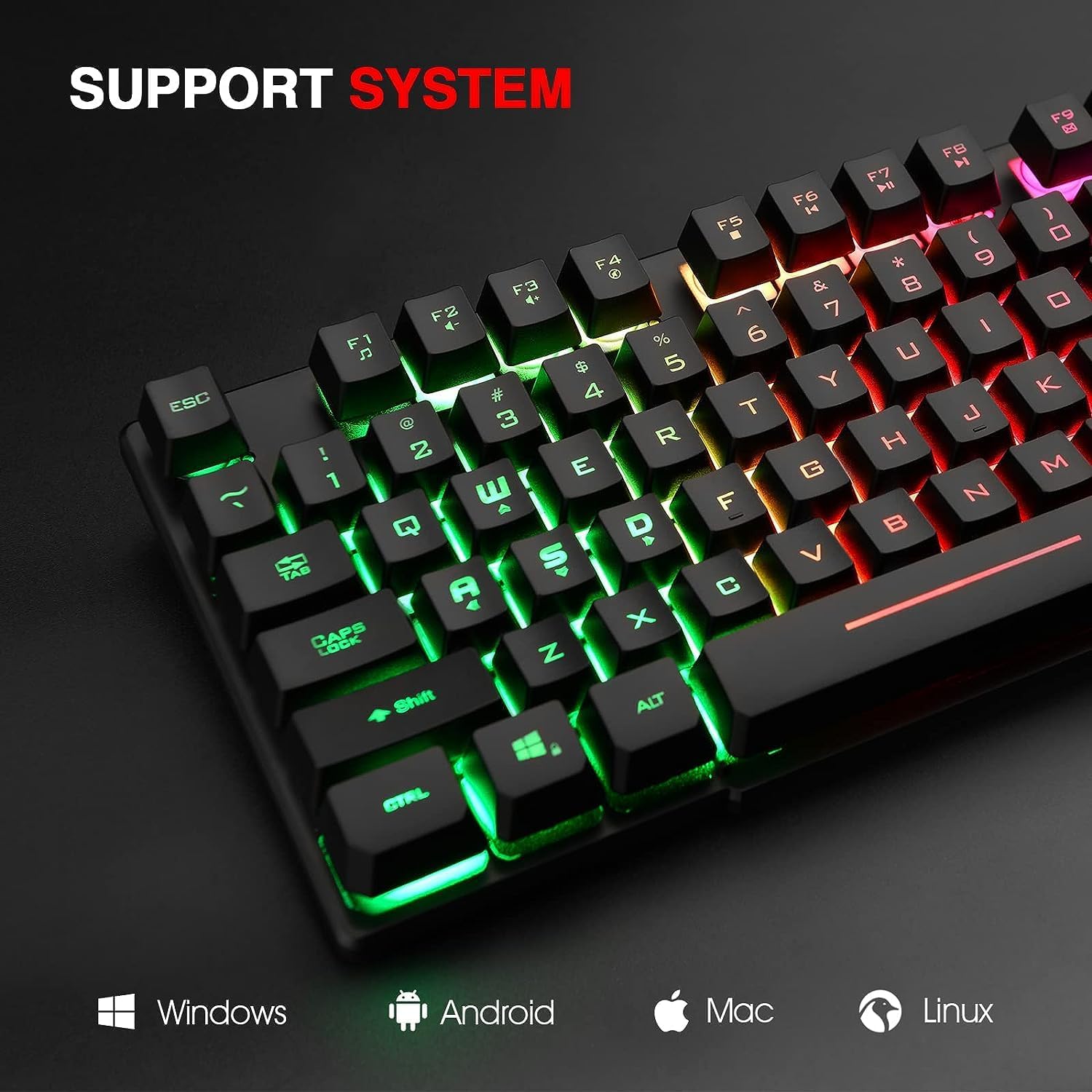 Rii RK100+ Multiple Color Rainbow LED Backlit Large Size USB Wired Mechanical Feeling Multimedia PC Gaming Keyboard,Office Keyboard for Working or Primer Gaming,Office Device(New RK100+) - Image 6