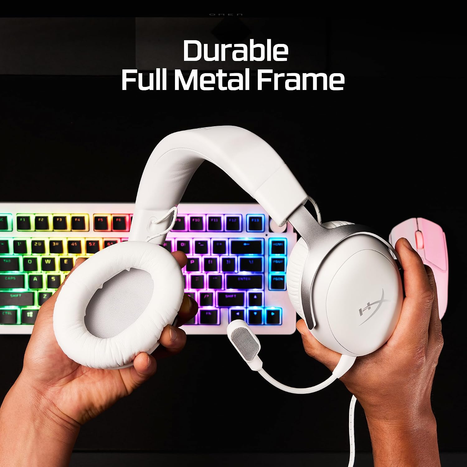 HyperX Cloud III – Wired Gaming Headset, PC, PS5, Xbox Series X|S, Angled 53mm Drivers, Memory Foam, Durable Frame, Ultra-Clear 10mm Mic, USB-C, USB-A, 3.5mm – White - Image 4