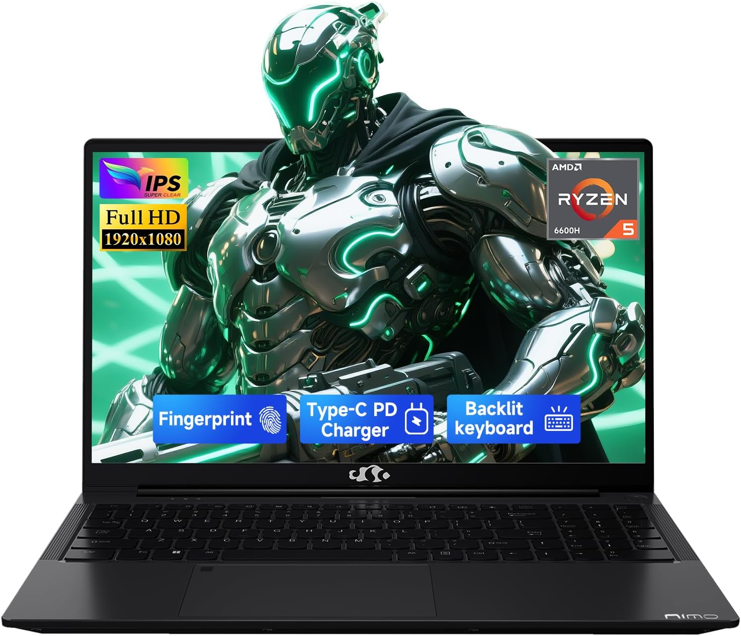 NIMO 15.6" IPS FHD-Light Gaming-Laptop,AMD Ryzen 5 6600H 16GB DDR5 RAM 256GB SSD (Beat i5-1335U, 6 Cores Up to 4.5GHz) AMD Radeon 660M GPU-Computer with 100W Type-C Backlit Keyboard Fingerprint