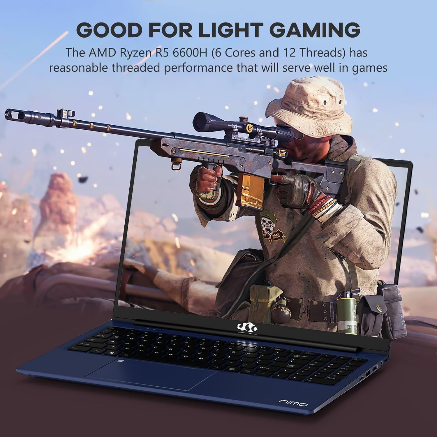 NIMO 15.6" IPS FHD-Light Gaming-Laptop,AMD Ryzen 5 6600H 16GB DDR5 RAM 256GB SSD (Beat i5-1335U, 6 Cores Up to 4.5GHz) AMD Radeon 660M GPU-Computer with 100W Type-C Backlit Keyboard Fingerprint - Image 5