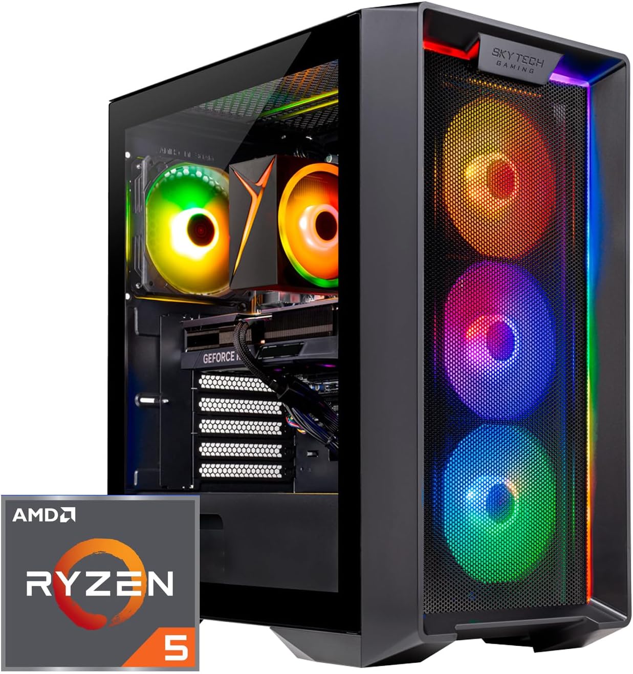 Skytech Nebula Gaming PC Desktop, Ryzen 5 5500 3.6 GHz (4.2GHz Turbo Boost), NVIDIA RTX 4060 8GB GDDR6X, 1TB SSD, 16GB DDR4 RAM 3200, 650W Gold PSU, Wi-Fi, Win 11 Home
