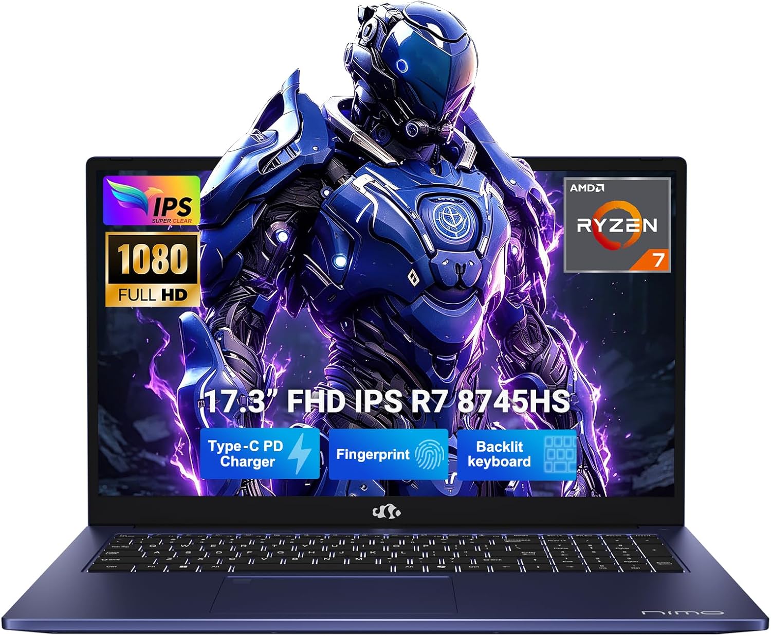 NIMO 17.3 FHD AI Creator Laptop, AMD R7-8745HS 32GB RAM 1TB SSD 780M Radeon