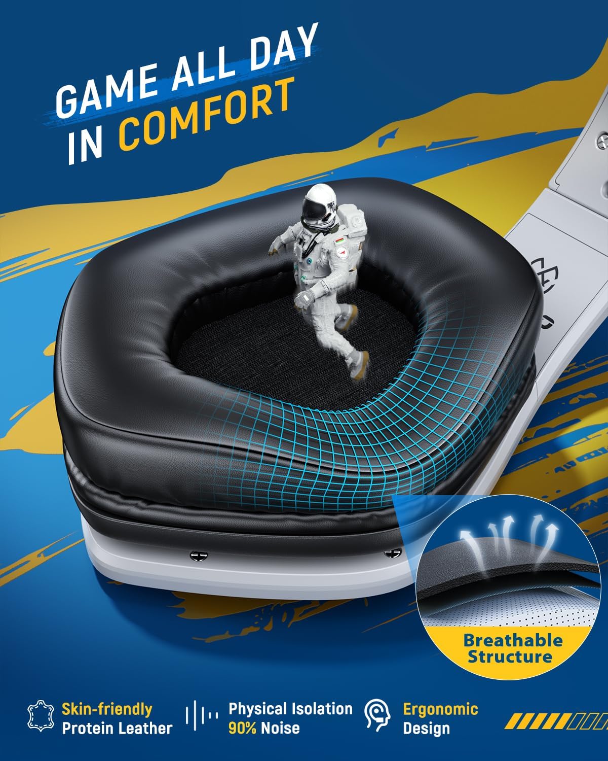 Tatybo Wireless Gaming Headset with Mic, 7.1 Sound 50mm Driver, White Black - Image 5