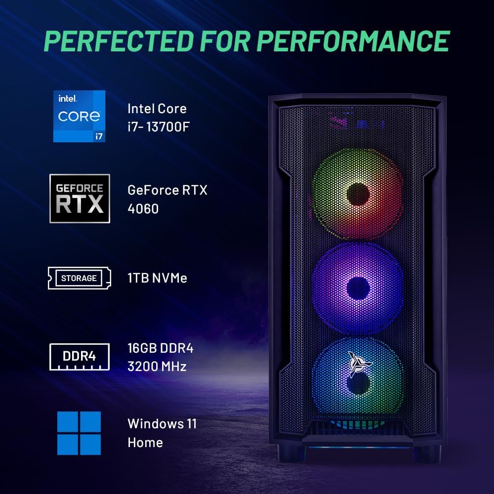 Skytech Gaming Shadow Gaming PC Desktop – Intel Core i7 13700F 2.1 GHz, NVIDIA RTX 4060, 1TB NVME SSD, 16GB DDR4 RAM 3200, 600W Gold PSU, 360mm AIO, 11AC Wi-Fi, Windows 11 Home 64-bit,Black - Image 3