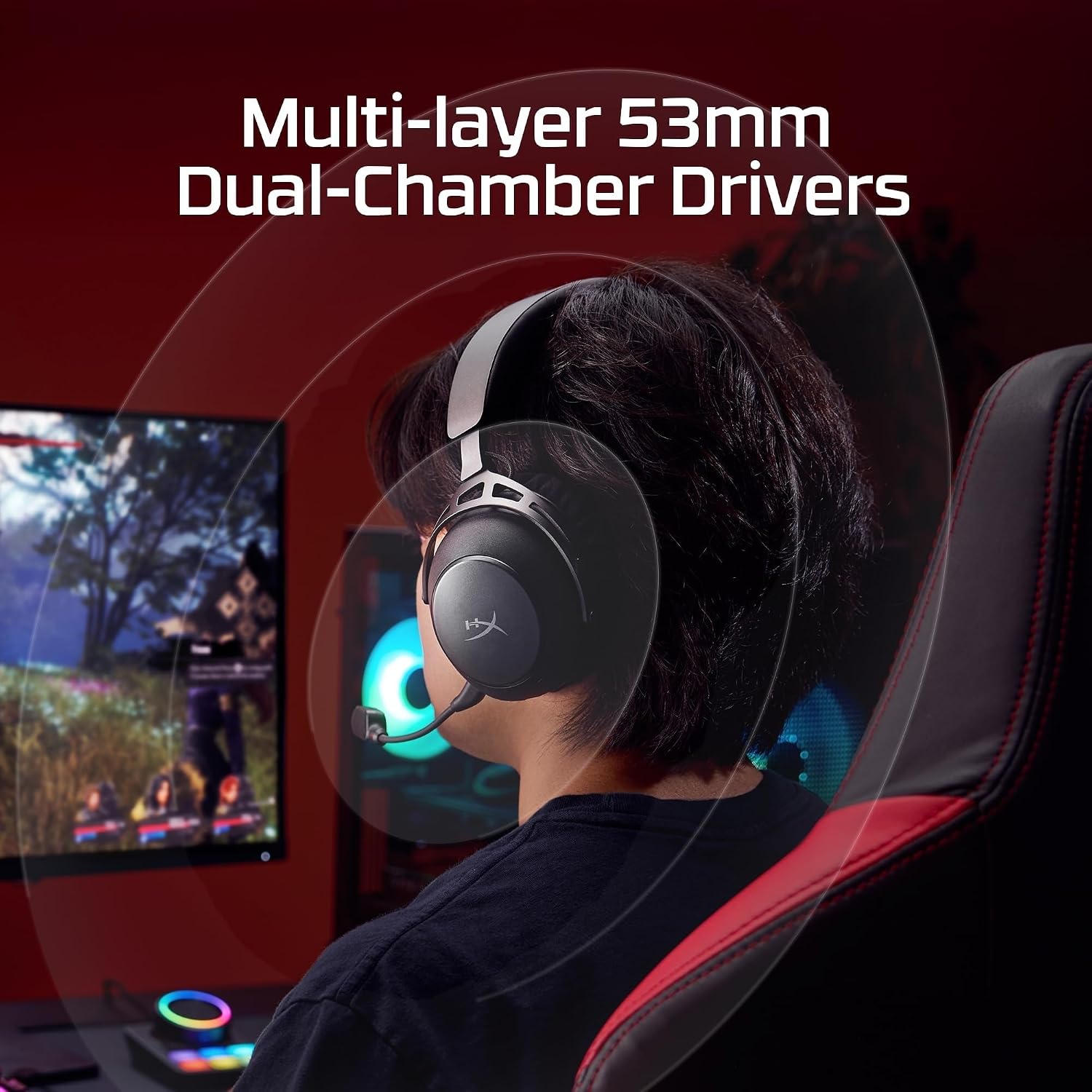 HyperX Cloud Alpha 2 – Wireless Gaming Headset with 53mm Dual-Chamber Drivers and up to 250 Hours Battery Life, RGB Base Station, Simultaneous 2.4GHz & Bluetooth - Black - Image 3
