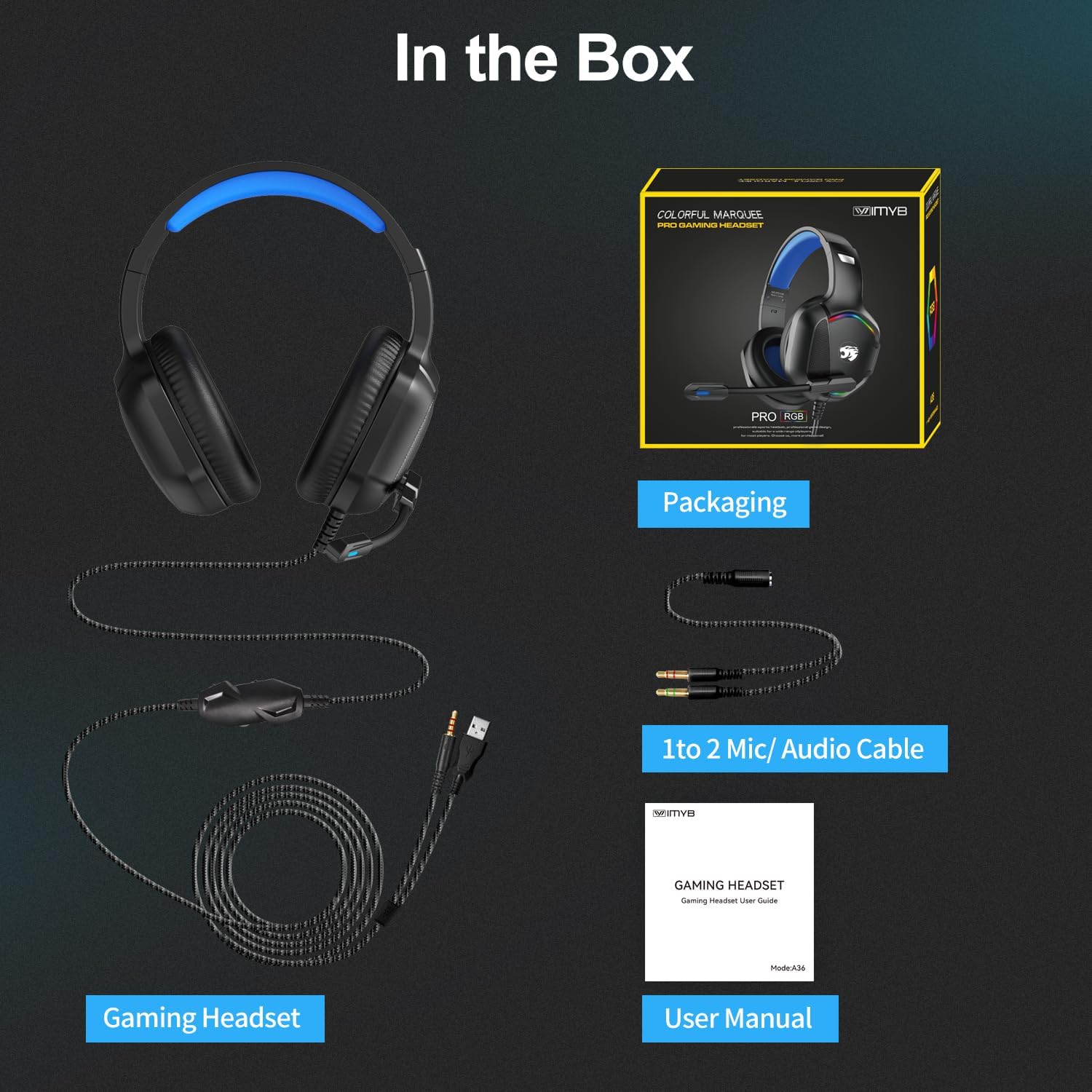 IMYB A36 Gaming Headset with Mic Stereo Headphones for Pc PS5, Xbox - Image 7