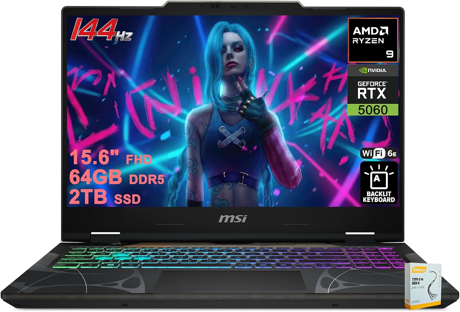 msi Cyborg 15 Gaming AI Laptop | 15.6″ FHD IPS 144Hz | AMD 8-core Ryzen 9 270 (>i9-12950HX) | 64GB DDR5 2TB SSD | GeForce RTX 5060 GDDR7 Up to 572 AI Tops | 4-Zone RGB Backlit w/DLCA Accessory msi Cyborg 15 Gaming AI Laptop | 15.6″ FHD IPS 144Hz | AMD 8-core Ryzen 9 270 (>i9-12950HX) | 64GB DDR5 2TB SSD | GeForce RTX 5060 GDDR7 Up to 572 AI Tops | 4-Zone RGB Backlit w/DLCA Accessory