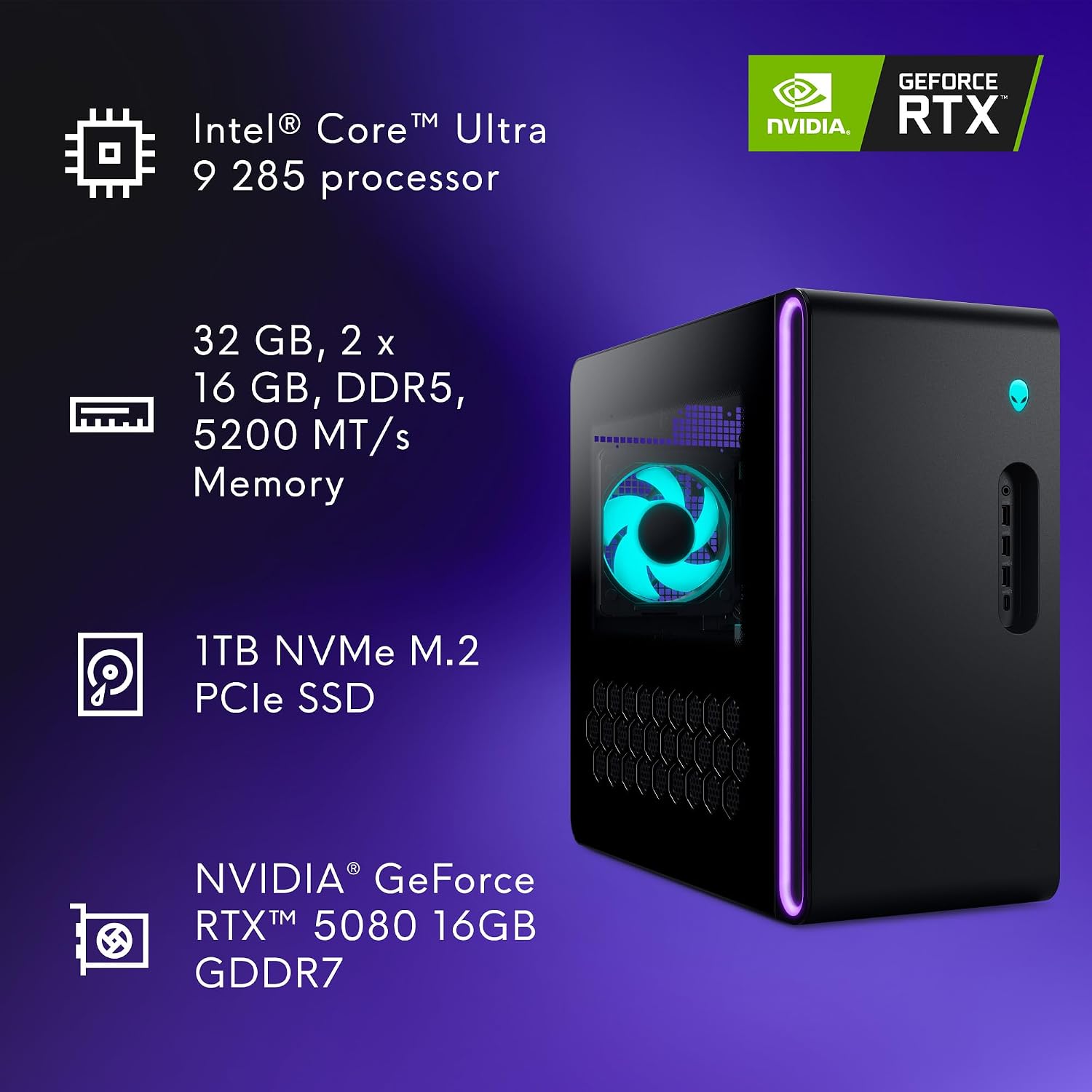 Alienware Aurora Gaming Desktop, RTX 5080, Intel Core Ultra 9 285 - Image 15