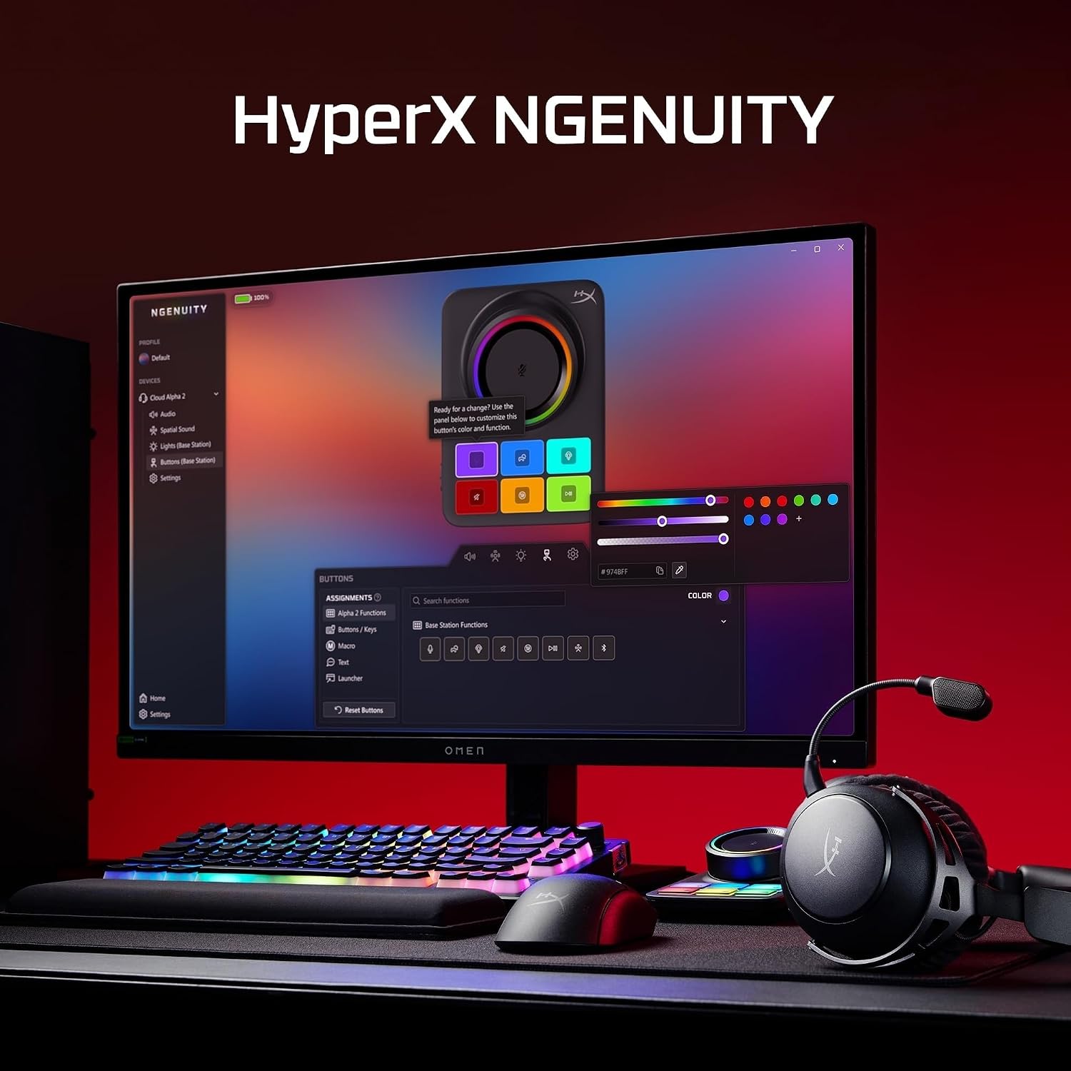 HyperX Cloud Alpha 2 – Wireless Gaming Headset with 53mm Dual-Chamber Drivers and up to 250 Hours Battery Life, RGB Base Station, Simultaneous 2.4GHz & Bluetooth - Black - Image 10