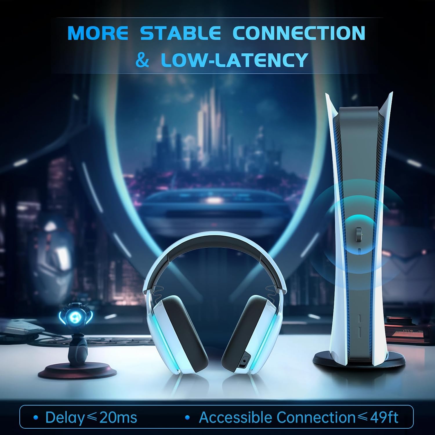 2.4GHz Wireless Gaming Headset for PS5, PS4 Fortnite & Call of Duty/FPS Gamers, PC, Nintendo Switch, Bluetooth 5.3 Gaming Headphones with Noise Canceling Mic, Stereo Sound, 40+Hr Battery -White - Image 4