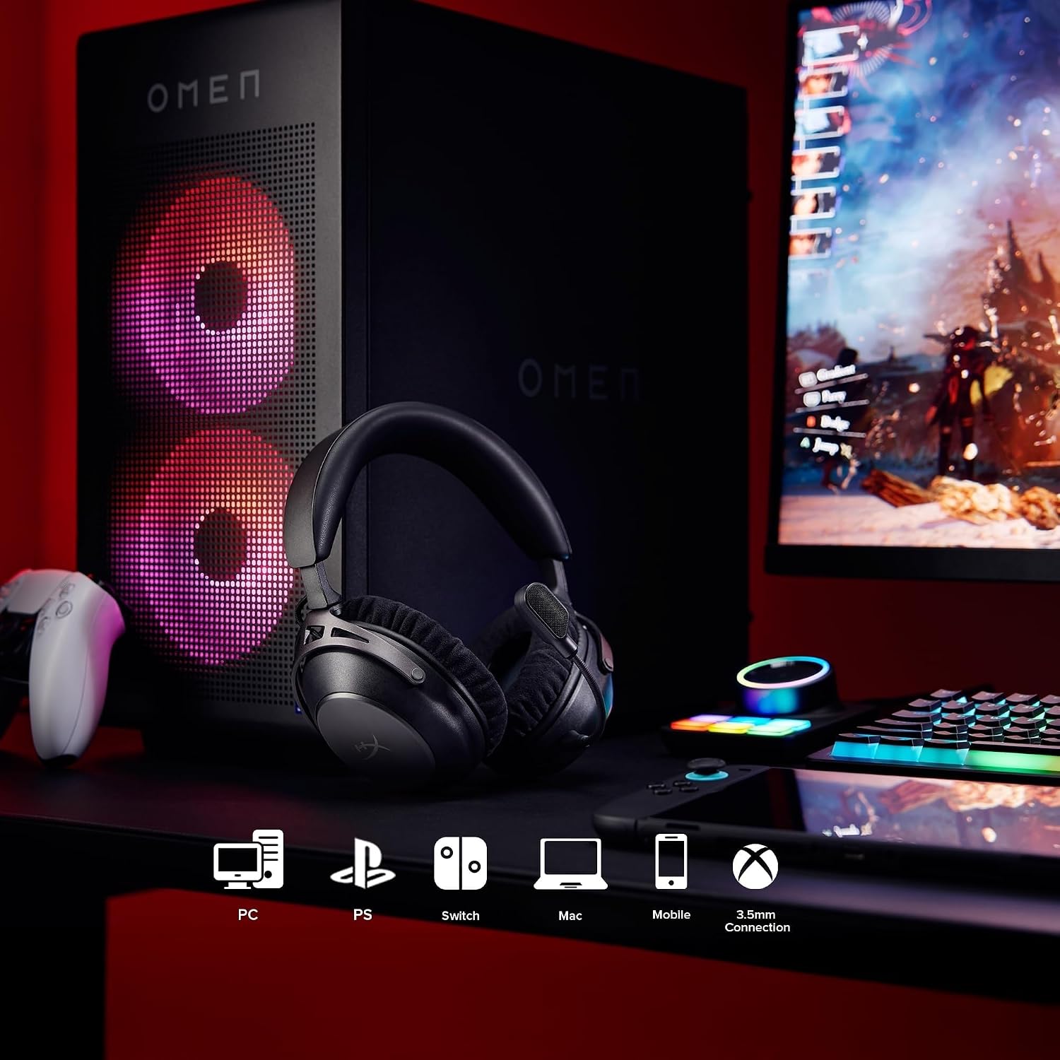 HyperX Cloud Alpha 2 – Wireless Gaming Headset with 53mm Dual-Chamber Drivers and up to 250 Hours Battery Life, RGB Base Station, Simultaneous 2.4GHz & Bluetooth - Black - Image 6
