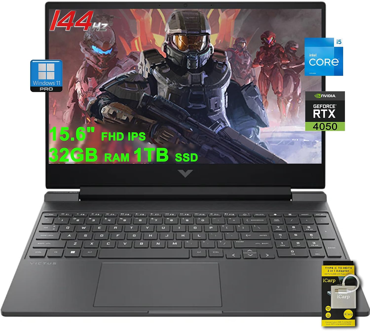 HP Victus Gaming Laptop 15.6" FHD IPS 144Hz Intel 8-core i5-13420H (>i7-12650H) 32GB RAM 1TB SSD GeForce RTX 4050 6GB Backlit Type-C B&O Fast Charge Win11Pro ICP Accessory