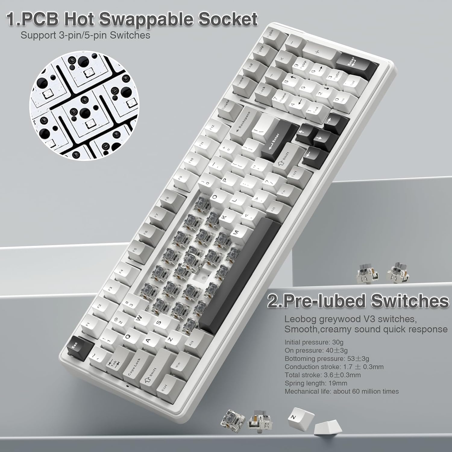 AULA F99 Wireless Mechanical Keyboard,Tri-Mode BT5.0/2.4GHz/USB-C Hot Swappable Custom Keyboard,Pre-lubed Linear Switches,RGB Backlit Computer Gaming Keyboards for PC/Tablet/PS/Xbox - Image 5