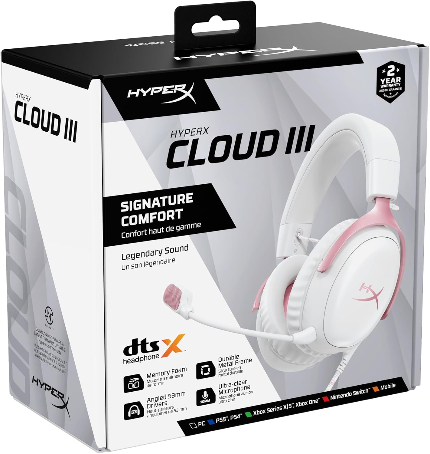 HyperX Cloud III – Wired Gaming Headset, PC, PS5, Xbox Series X|S, Angled 53mm Drivers, Memory Foam, Durable Frame, Ultra-Clear 10mm Mic, USB-C, USB-A, 3.5mm – Pink - Image 5