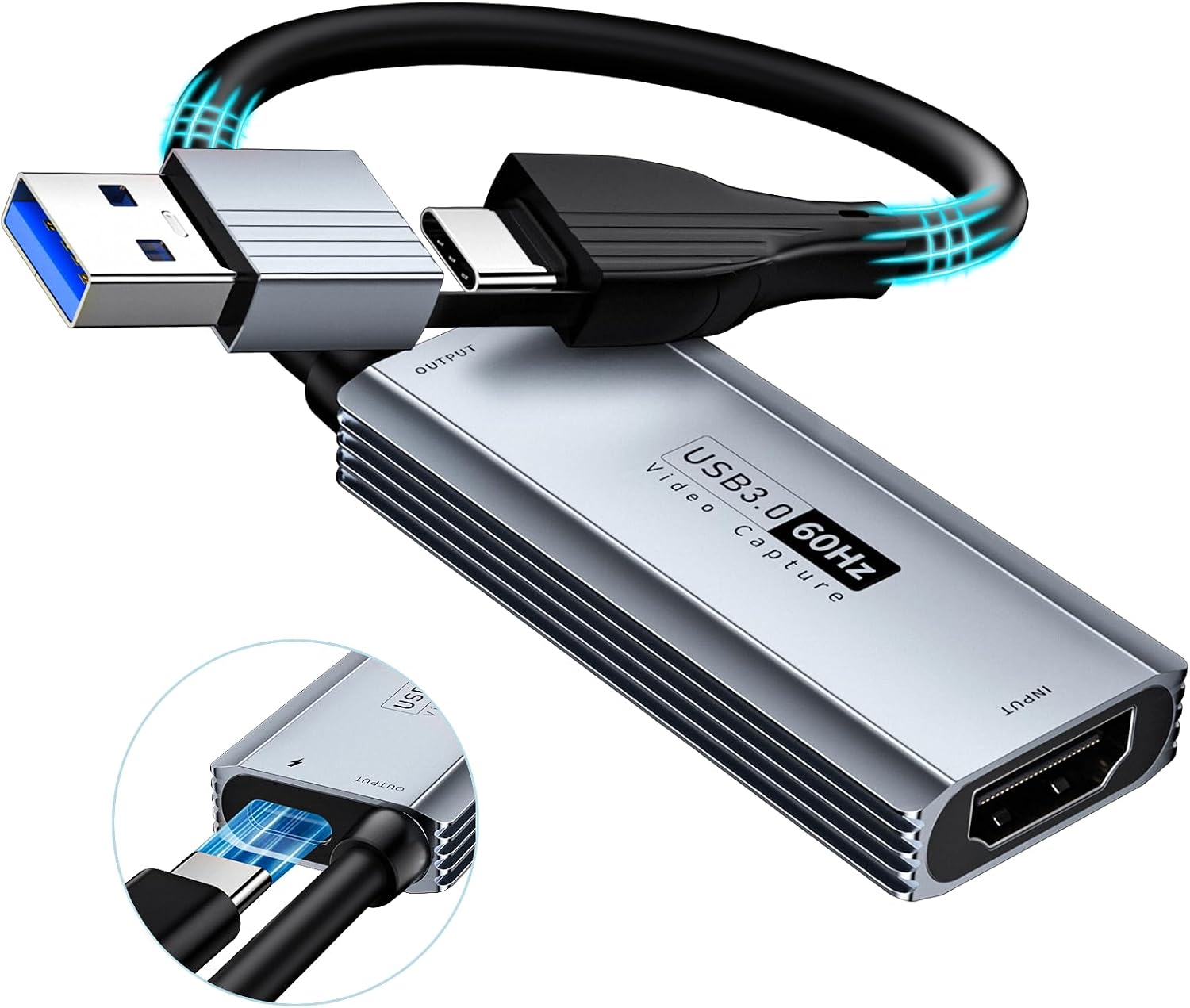 XIIXMASK USB 3.0 Video Capture Card with 100W PD - HDMI to USB/USB-C Capture Card 1440P 30fps & 1080P 60fps Video Capture Device for Streaming, Game Recording, Compatible for Quest 3, Switch, PS4/PS5