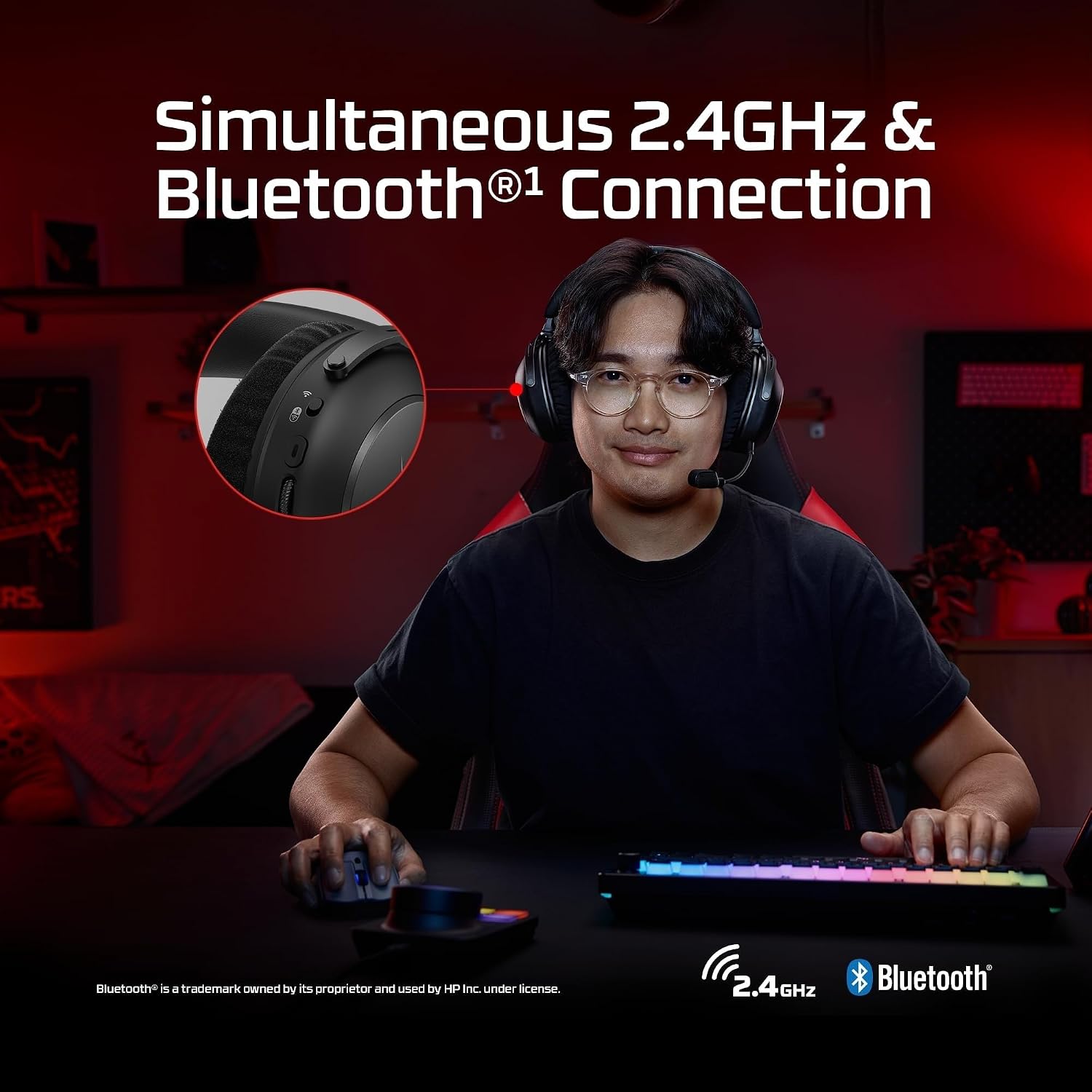 HyperX Cloud Alpha 2 – Wireless Gaming Headset with 53mm Dual-Chamber Drivers and up to 250 Hours Battery Life, RGB Base Station, Simultaneous 2.4GHz & Bluetooth - Black - Image 5
