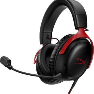 HyperX Cloud III – Wired Gaming Headset, PC, PS5, Xbox Series X|S, Angled 53mm Drivers, Spatial Audio, Memory Foam, Durable Frame, Ultra-Clear 10mm Mic, USB-C, USB-A, 3.5mm – Black/Red