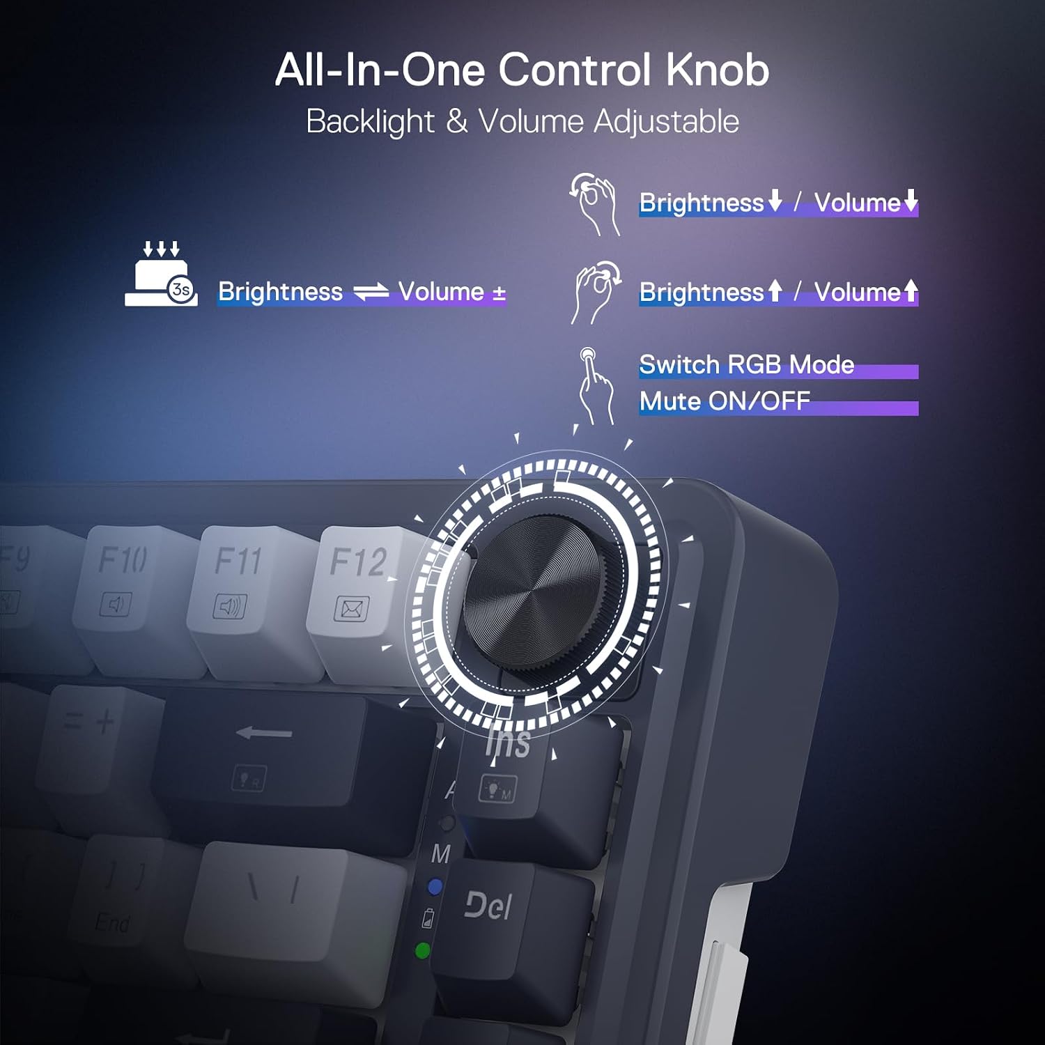 Redragon K673 PRO Wireless 81-Key RGB Gasket Gaming Keyboard, Scroll Knob - Image 7